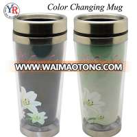 High quality color changing travel cup 16oz double wall stainless steel magic cup stainless mug